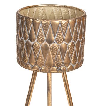 Kabartma Damla Desenli Metal Çiçeklik Saksı Altın Eskitme 28X77,5 Cm.