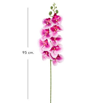 Yapay Çiçek Orkide Gerçek Dokunuş Fuşya-Beyaz 95 Cm.