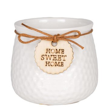 Seramik Saksı Home Sweet Home Aksesuarlı Beyaz 8,5x7 Cm.