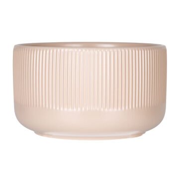 Seramik Saksı Dikey Kabartma Çizgili Krem 21x12 Cm.
