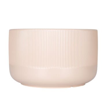 Seramik Saksı Dikey Kabartma Çizgili Krem 25x15,5 Cm.