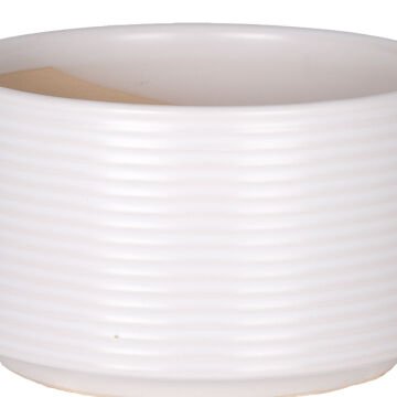 Seramik Saksı Yatay Kabartma Çizgili Beyaz 16x9,5 Cm.