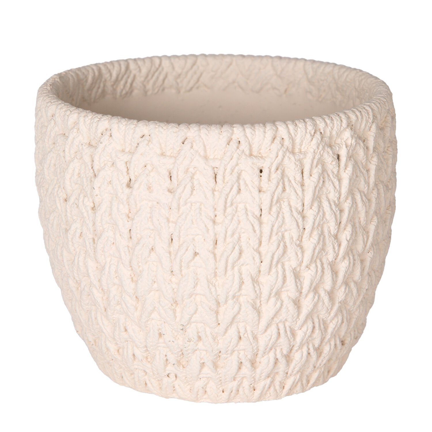Beton Saksı Örgü Desenli Beyaz 14x13 Cm.