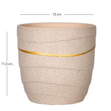 Seramik Saksı Gold Şeritli Bej 12x11,5 Cm.