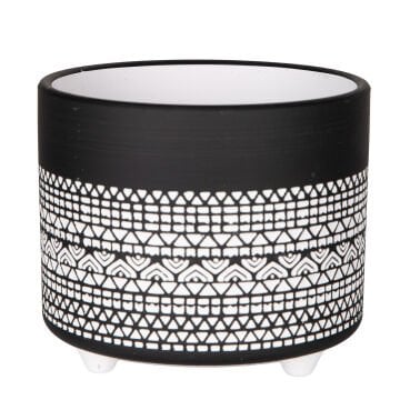 Seramik Saksı Ayaklı Otantik Desenli Siyah-Beyaz 14x12 Cm.