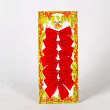 Yılbaşı Süsü, Askılı Fiyonk, Kırmızı - 6'lı Paket, 9x6 cm