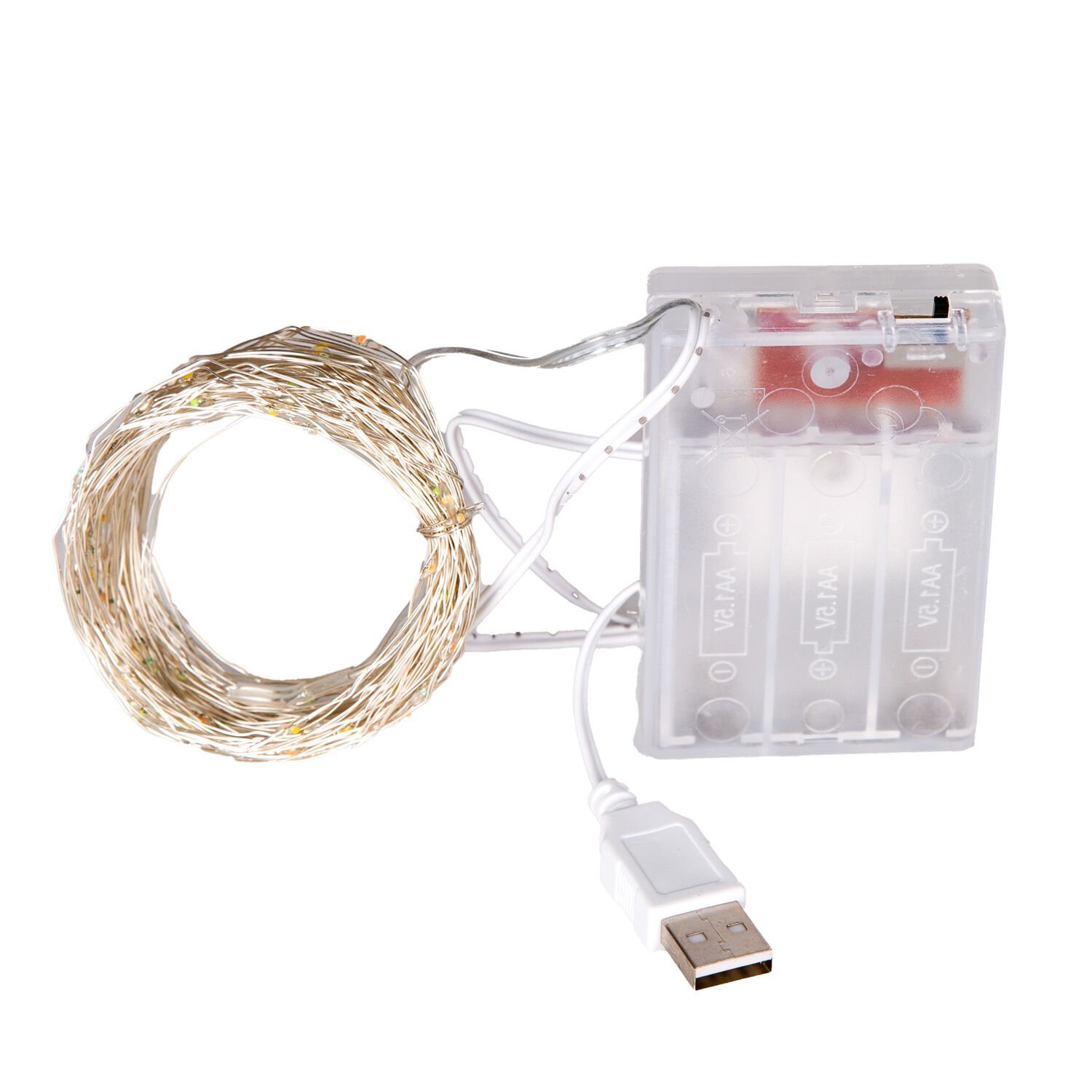 Yılbaşı Led-Peri Işık, MultiColor - 100 Ledli, USB Girişli, Pilli, Şeffaf Kablo, 10 Metre