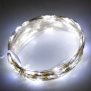 Yılbaşı Led-Peri Işık 100 Ledli USB Girişli+Pilli Şeffaf Kablo 10 Metre Beyaz Işık