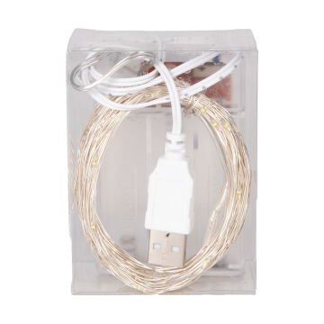Yılbaşı Led-Peri Işık 100 Ledli USB Girişli+Pilli Şeffaf Kablo 10 Metre Beyaz Işık