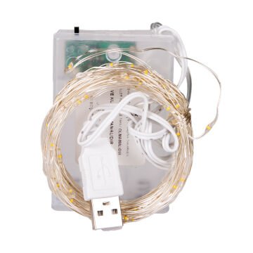 Yılbaşı Led-Peri Işık 50 Ledli USB Girişli+Pilli Şeffaf Kablo 5 Metre Gün Işığı