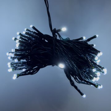 Yılbaşı Led Işık 100 Ledli USB Girişli+Pilli Yeşil Kablo 10 Metre Beyaz Işık