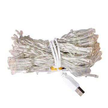 Yılbaşı Led Işık 100 Ledli USB Girişli+Pilli Şeffaf Kablo 10 Metre Gün Işığı