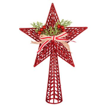 Yılbaşı Süsü, Çam Ağacı Tepe Süsü, Yılbaşı Dekorlu, Kırmızı - 25x37 cm