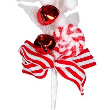 Yılbaşı Çiçeği Pike Berry Şeker figürlü Çanlı Kırmızı-Beyaz 25 Cm.