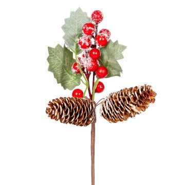 Yılbaşı Süsü, Pike Berry, Kırmızı-Yeşil - Çift Kozalaklı, 23 cm