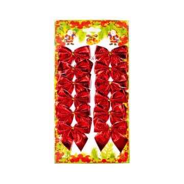 Yılbaşı Süsü, Askılı Fiyonk, Kırmızı - 12'li Paket, 5,5x5,5 cm