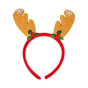 Yılbaşı Süsü, Taç, Geyik Boynuzu Figürlü, Kahverengi-Kırmızı - 17x21 cm