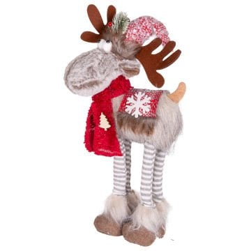 Yılbaşı Süsü, Geyik Figürü, Işıklı, Kırmızı-Gri - 25x8x50 cm