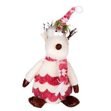 Yılbaşı Süsü, Geyik Figürü, Kırmızı-Beyaz - 18x40 cm