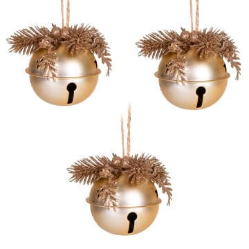 Yılbaşı Süsü, Yılbaşı Topu, Çıngıraklı, Simli, Berry Süslü, Gold - 3'lü Set, 8 cm