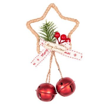 Yılbaşı Süsü, Yıldız, Çanlı, Kırmızı - 9x14 cm