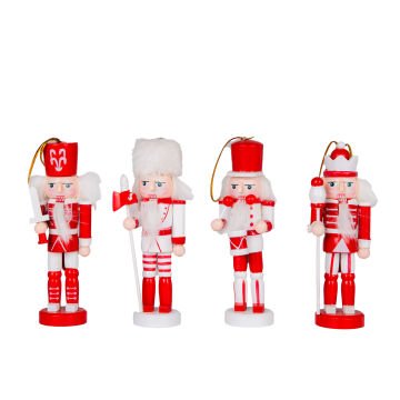 Yılbaşı Süsü, Kurşun Adam, Fındıkkıran, Kırmızı-Beyaz - 4'lü Paket, 12,5 cm