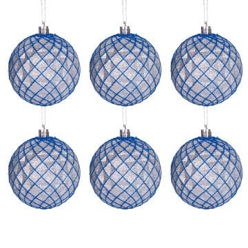 Yılbaşı Süsü, Yılbaşı Topu, Simli, Gümüş-Lacivert - 6'lı Paket, 8 cm