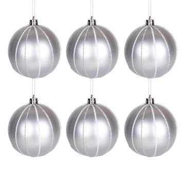 Yılbaşı Süsü, Yılbaşı Topu, Gümüş - 6'lı Paket, 8 cm