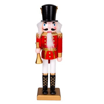 Yılbaşı Süsü, Kurşun Adam, Fındıkkıran, Kırmızı-Beyaz - Borazan çalan, 7,5x30 cm