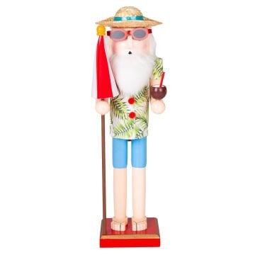 Ahşap Adam, Hasır Şapkalı, Yeşil-Kırmızı - Yeşil Gömlekli, 9x38 cm