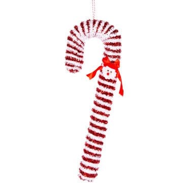 Yılbaşı Süsü, Baston, Kırmızı-Beyaz - Noel Baba Figürlü, Şeritli, 19x52 cm