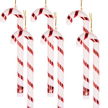 Yılbaşı Süsü, Baston, Kırmızı-Beyaz - 6'lı Set, 4x17 cm