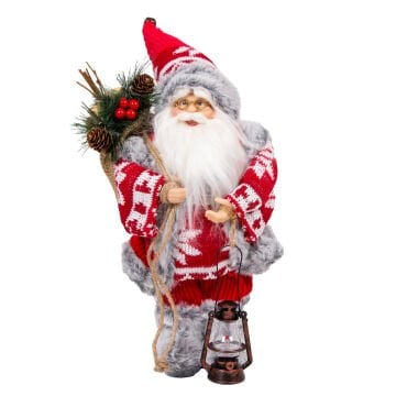 Yılbaşı Noel Baba, Fener Taşıyan, Kırmızı-Gri - 20x30 cm