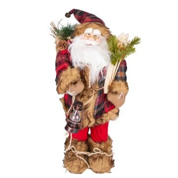 Yılbaşı Noel Baba, Kırmızı-Siyah Ekose Kumaşlı - 26x60 cm