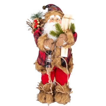 Yılbaşı Noel Baba, Kırmızı-Siyah Ekose Kumaşlı - 23x45 cm