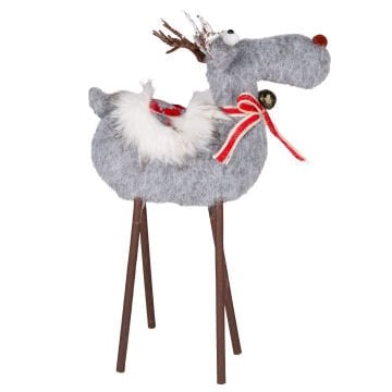 Yılbaşı Süsü, Geyik, Gri - Ahşap Bacaklı, 24x35 cm