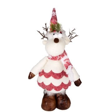 Yılbaşı Süsü, Geyik Figürü, Kırmızı-Beyaz - 18x49 cm