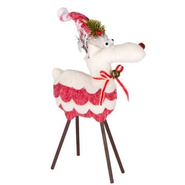 Yılbaşı Süsü, Geyik, Kırmızı-Beyaz - Ahşap Bacaklı, 24x35 cm