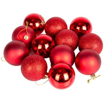 Yılbaşı Topu, Simli Mat Parlak, Kırmızı - 12'li Set, 6 cm