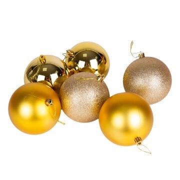 Yılbaşı Topu, Simli Mat Parlak, Gold - 6'lı Set, 10 cm