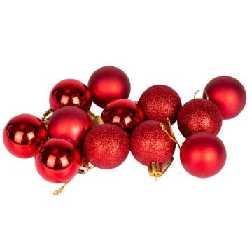 Yılbaşı Topu, Simli Mat Parlak, Kırmızı - 12'li Set, 4 cm