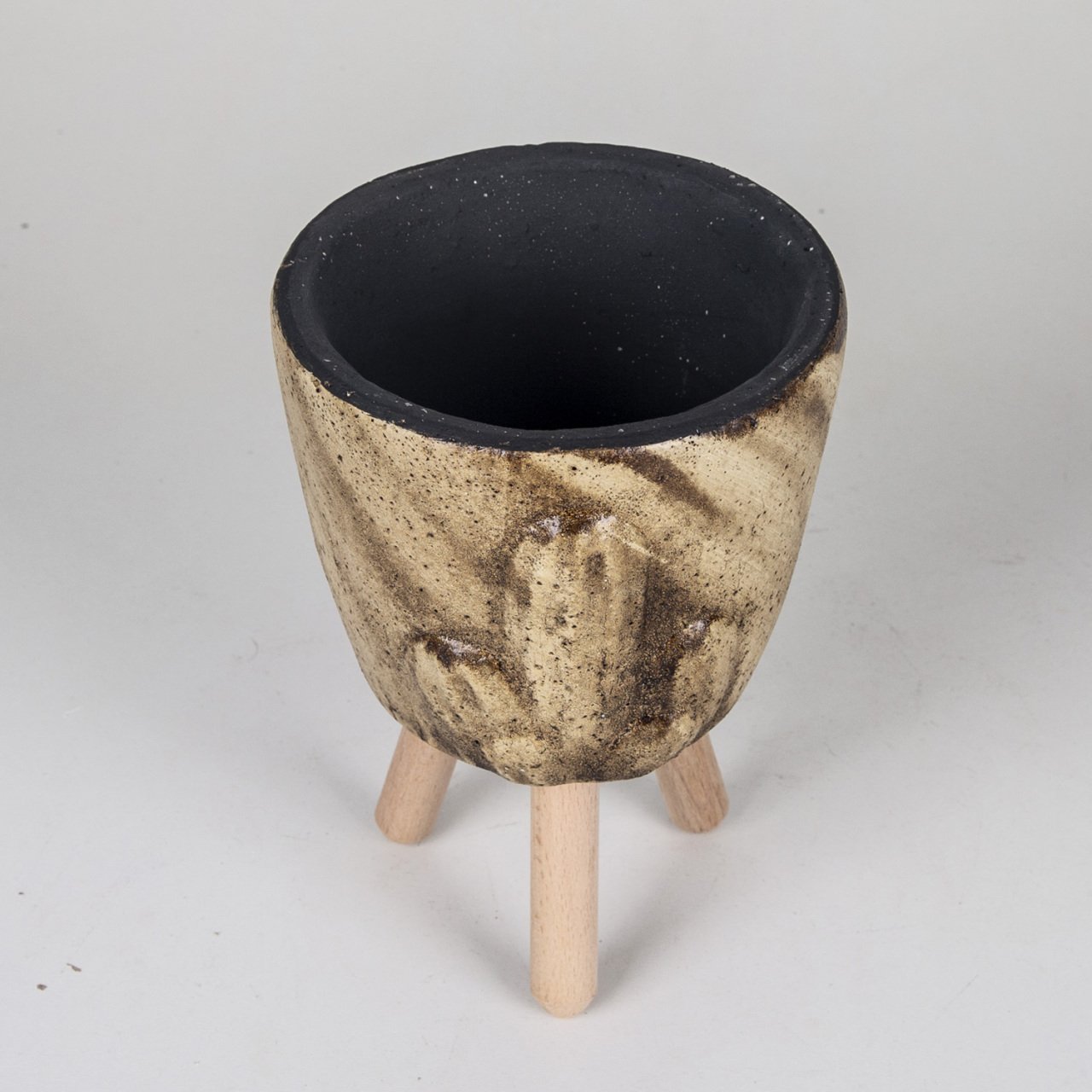 Ayaklı Kaktüs Desen Orta Boy (orkidelik) Kahverengi Beton Saksı 1 Lt