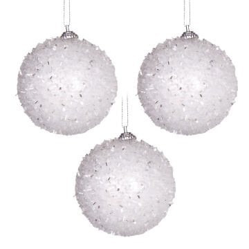 Yılbaşı Topu, Kırçıllı, Simli, Beyaz - 3'lü Set, 7 cm