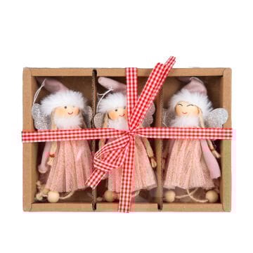 Yılbaşı Süsü, Peri Figürleri, Pembe, Kutuda - 3 'lü Paket