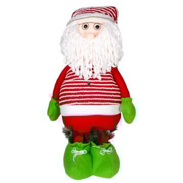 Yılbaşı Süsü, Noel Baba, Kırmızı-Yeşil - Uzayan Ayaklı, Çizgili, İp Sakallı, Çam Süsü Detaylı, 180 cm