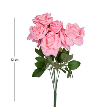 Yapay Çiçek Gül Buketi 7 Çiçekli Pembe 42 Cm.