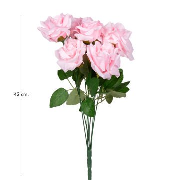 Yapay Çiçek Gül Buketi 7 Çiçekli Açık Pembe 42 Cm.