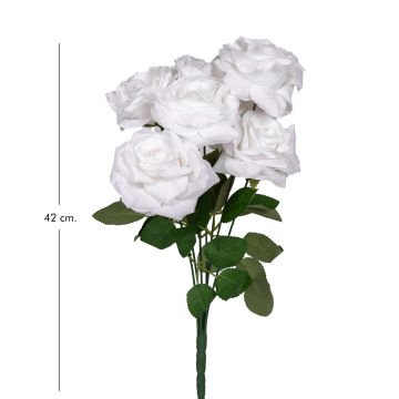 Yapay Çiçek Gül Buketi 7 Çiçekli Beyaz 42 Cm.