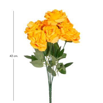 Yapay Çiçek Gül Buketi 7 Çiçekli Turuncu 42 Cm.