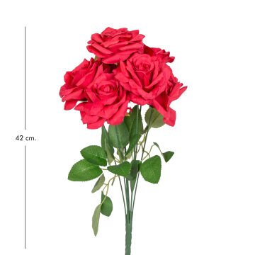 Yapay Çiçek Gül Buketi 7 Çiçekli Kırmızı 42 Cm.